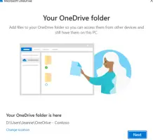 The This is Your OneDrive Folder screen in the Welcome to OneDrive wizard