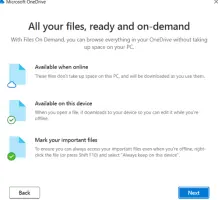 The Files on Demand screen in the Welcome to OneDrive wizard