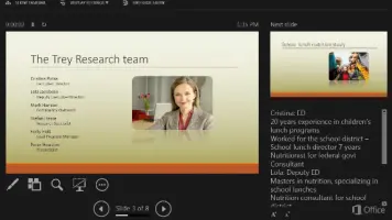 Presenter View in PowerPoint 2016, with a circle around the Speaker Notes