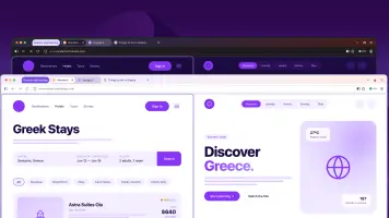 irefox browser windows showing Greece travel tabs and hotel booking pages
