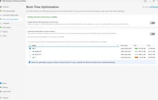 O and O Defrag: Boot-time optimization settings and drive list