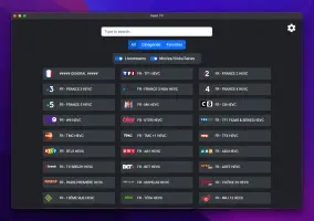 Open TV: Open TV channel browser with search, filters, and a grid of channels