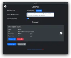 Open TV: Settings window showing an Xtream source with connection details