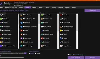 Optimizer: Software download catalog with app lists and download controls