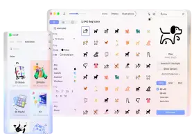 Pichon: Icon library showing dog illustrations and download options