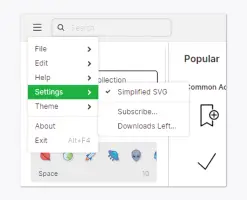 Pichon: Application menu open to settings and download options