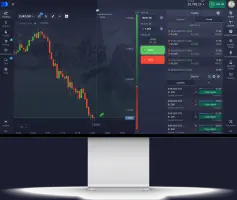 Pocket Option: Trading chart with candlesticks and buy/sell controls
