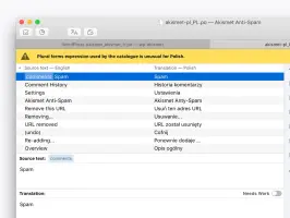 Poedit showing source code references and contextual information for translations