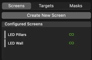 Pro Presenter: Configured screens list with LED Pillars and LED Wall