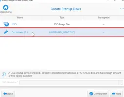 Create Startup Disks panel