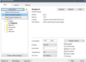 Rainmeter: Manage Rainmeter window showing active skins and settings