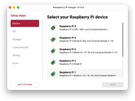 Raspberry Pi Imager: Raspberry Pi device selection screen
