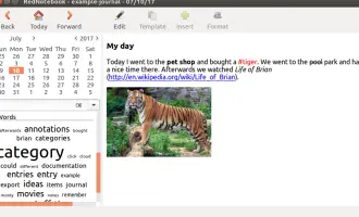 RedNotebook: Journal entry with formatted text and a tiger photo