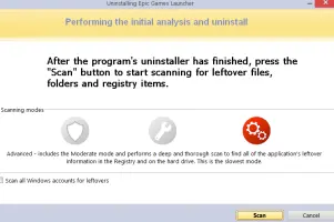 Screen of Initial analysis and uninstall