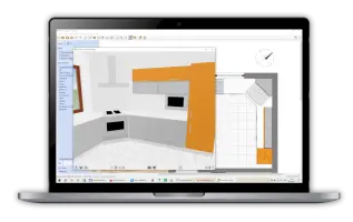 Room Arranger: Room Arranger showing a 3D kitchen beside its floor plan