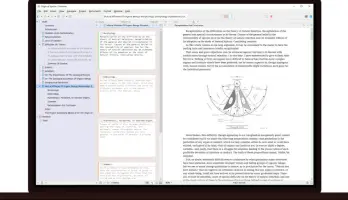 Scrivener: Manuscript editor with binder, inspector panels, and embedded diagram