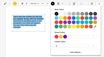 Soda PDF: Text color palette open in the PDF editor