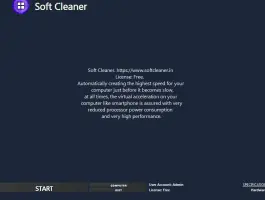 Soft Cleaner: Soft Cleaner welcome screen with product information and start controls