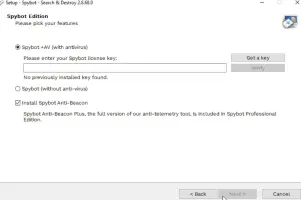 SpyBot Search And Destroy: Spybot setup feature and license selection