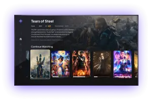 Stremio: Streaming home screen displayed inside a purple device frame