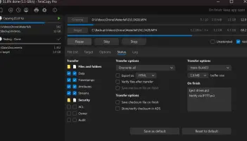 Teracopy: Transfer settings for file attributes, verification, and hash options