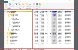 TreeSize: TreeSize folder scan results with directory sizes and usage columns