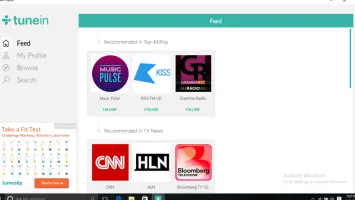 TuneIn Radio for Windows 10 Feed Screen