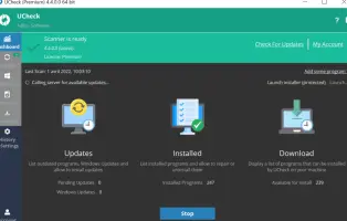 UCheck: UCheck dashboard showing update, installed program, and download counts