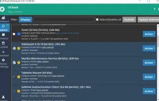UCheck: UCheck updates list with available software updates and action buttons