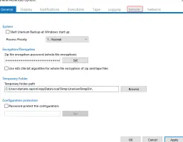 Uranium Backup: Advanced options for encryption, temporary files, and configuration protection