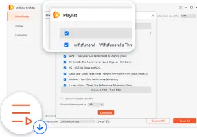 VidJuice UniTube: Playlist selection dialog over the video download list
