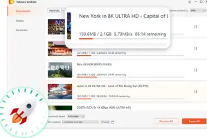 VidJuice UniTube: Video download queue showing progress and remaining time