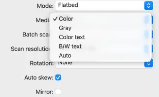 VueScan Screenshot - Media dropdown