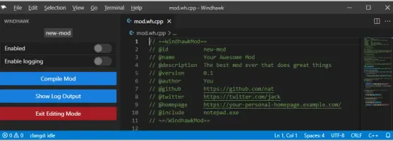 Windhawk: Windhawk mod editor with code and compilation controls