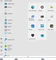 Windows 10: Windows 10 Start menu with app list and pinned tiles