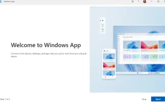 A screenshot showing the first run tour for Windows App on Windows.