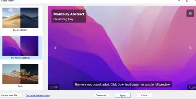 Screenshot of Select Theme window