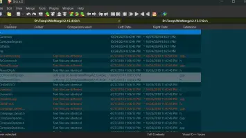 WinMerge: Folder comparison results in a dark-themed file list