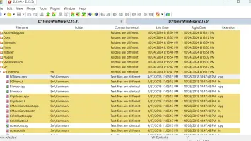 WinMerge: Folder comparison results with differing files highlighted
