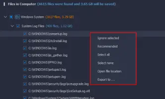 Wise Disk Cleaner context menu
